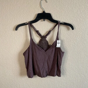 NWT Aerie Womens Cropped Lace Racerback Detail Bralette Tank Top‎ Size Medium